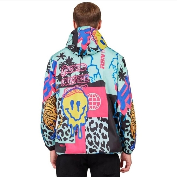 Reason Medium AOP Allover Print Half Zip Anorak Pullover Jacket Smiley Tiger - Picture 9 of 9